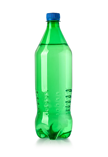 Plastic bottle of lemon soft drink isolated on white with clipping path